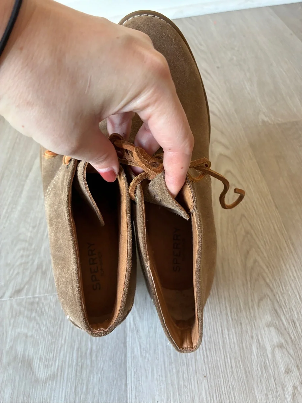 Sperry Stella Prow Taupe Suede Leather Wedge Ankle Booties